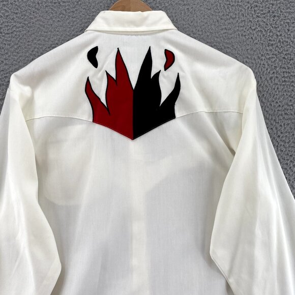 Vintage Steer West Shirt Mens Large White Red Flames Rockabilly Rodeo Cowboy* - Picture 4 of 11